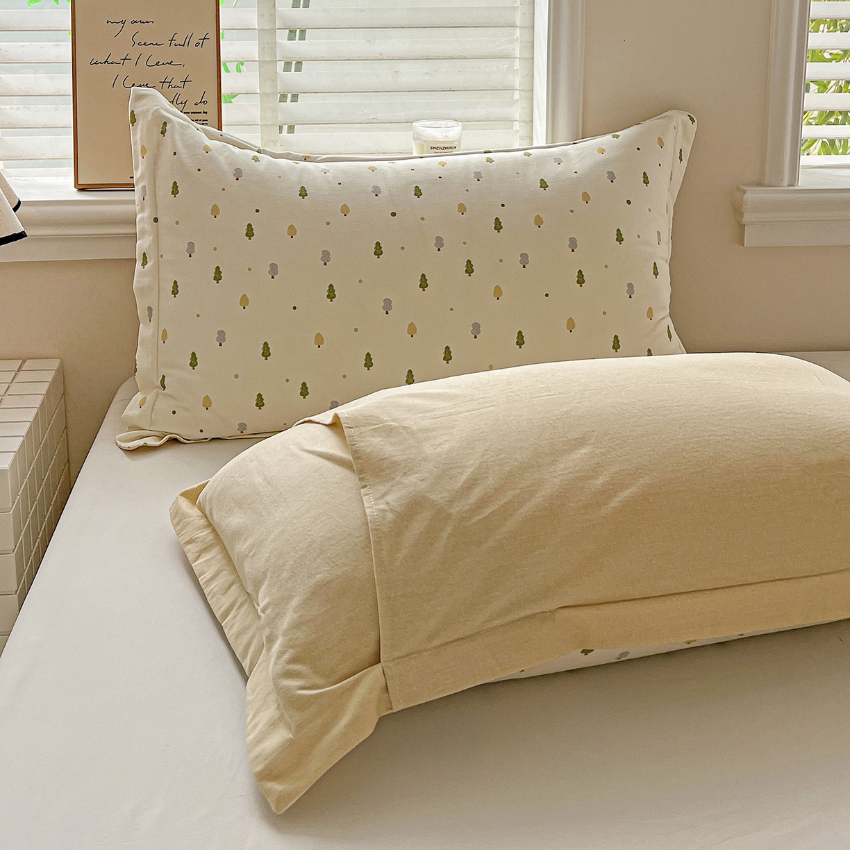 91家纺网 家纺一手货源 找家纺 依庭 2025新款高克重全棉纯棉磨毛印花单枕套 叶叶情深