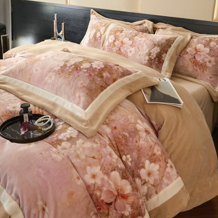 91家纺网 家纺一手货源 找家纺 （总）可恩欣 2025新款双拼角宽边数码牛奶绒四件套