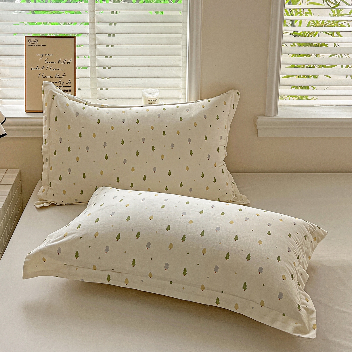 91家纺网 家纺一手货源 找家纺 依庭 2025新款高克重全棉纯棉磨毛印花单枕套 叶叶情深