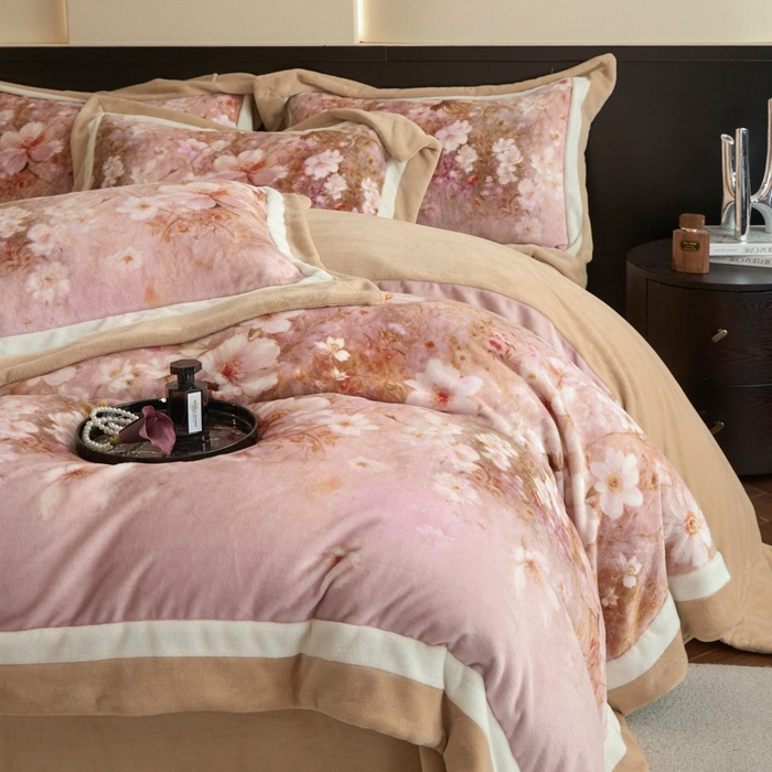 91家纺网 家纺一手货源 找家纺 （总）可恩欣 2025新款双拼角宽边数码牛奶绒四件套