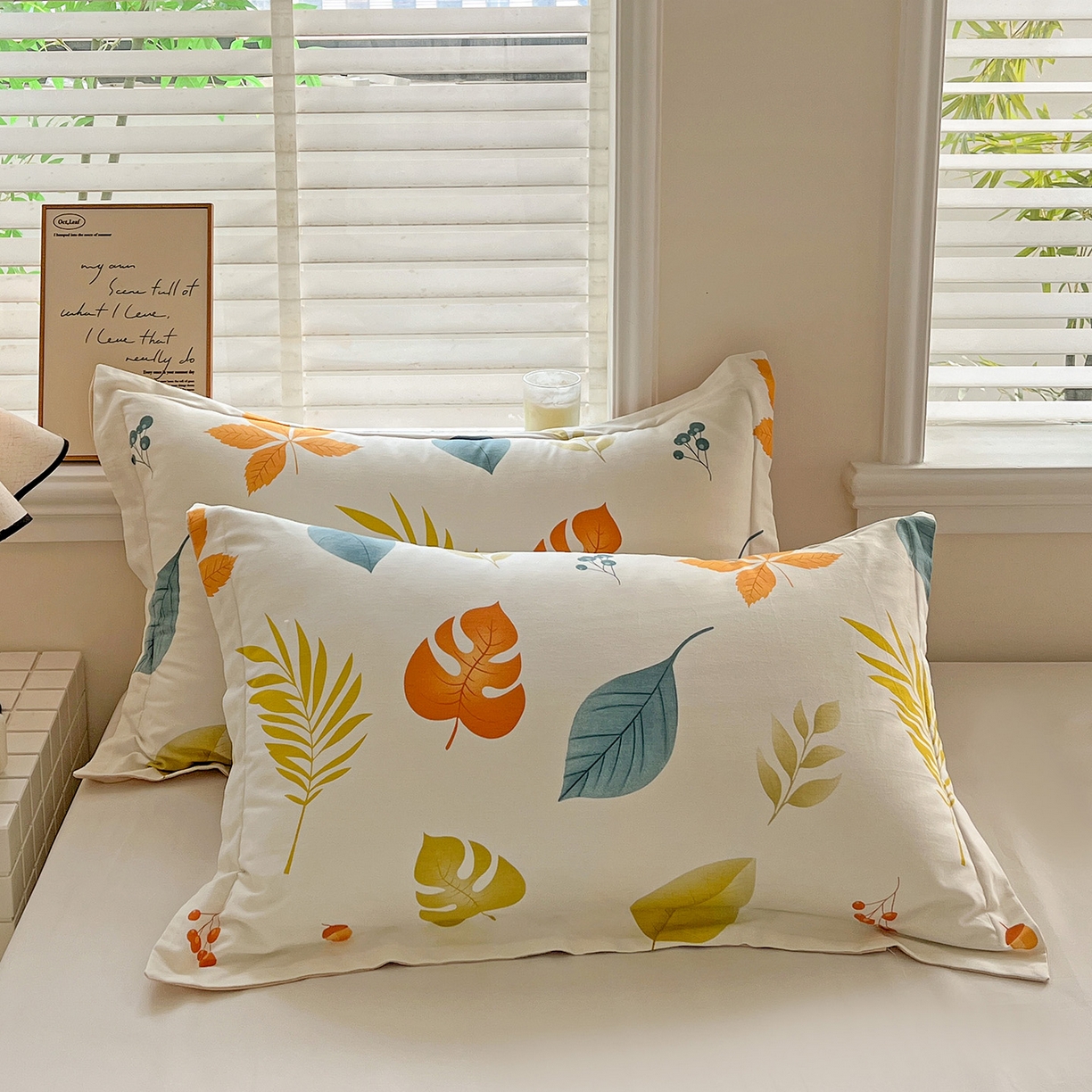 依庭 2025新款高克重全棉纯棉磨毛印花单枕套 叶之恋