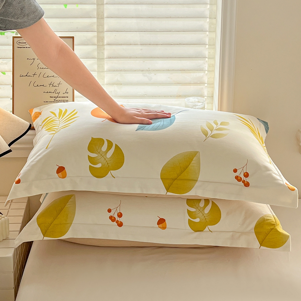 91家纺网 家纺一手货源 找家纺 依庭 2025新款高克重全棉纯棉磨毛印花单枕套 叶之恋