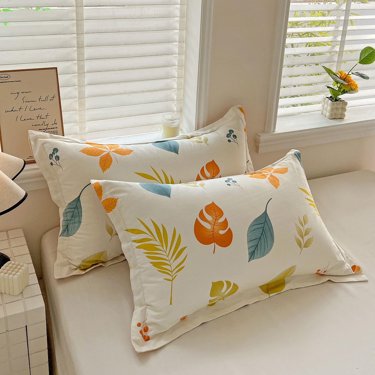 91家纺网 家纺一手货源 找家纺 依庭 2025新款高克重全棉纯棉磨毛印花单枕套 叶之恋