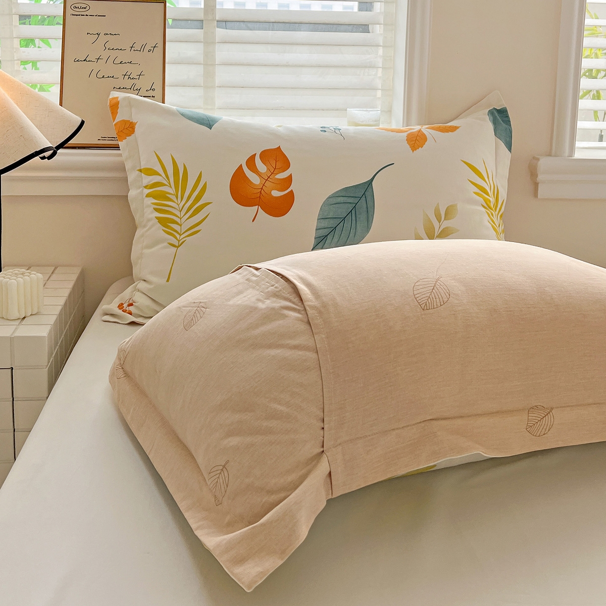 91家纺网 家纺一手货源 找家纺 依庭 2025新款高克重全棉纯棉磨毛印花单枕套 叶之恋