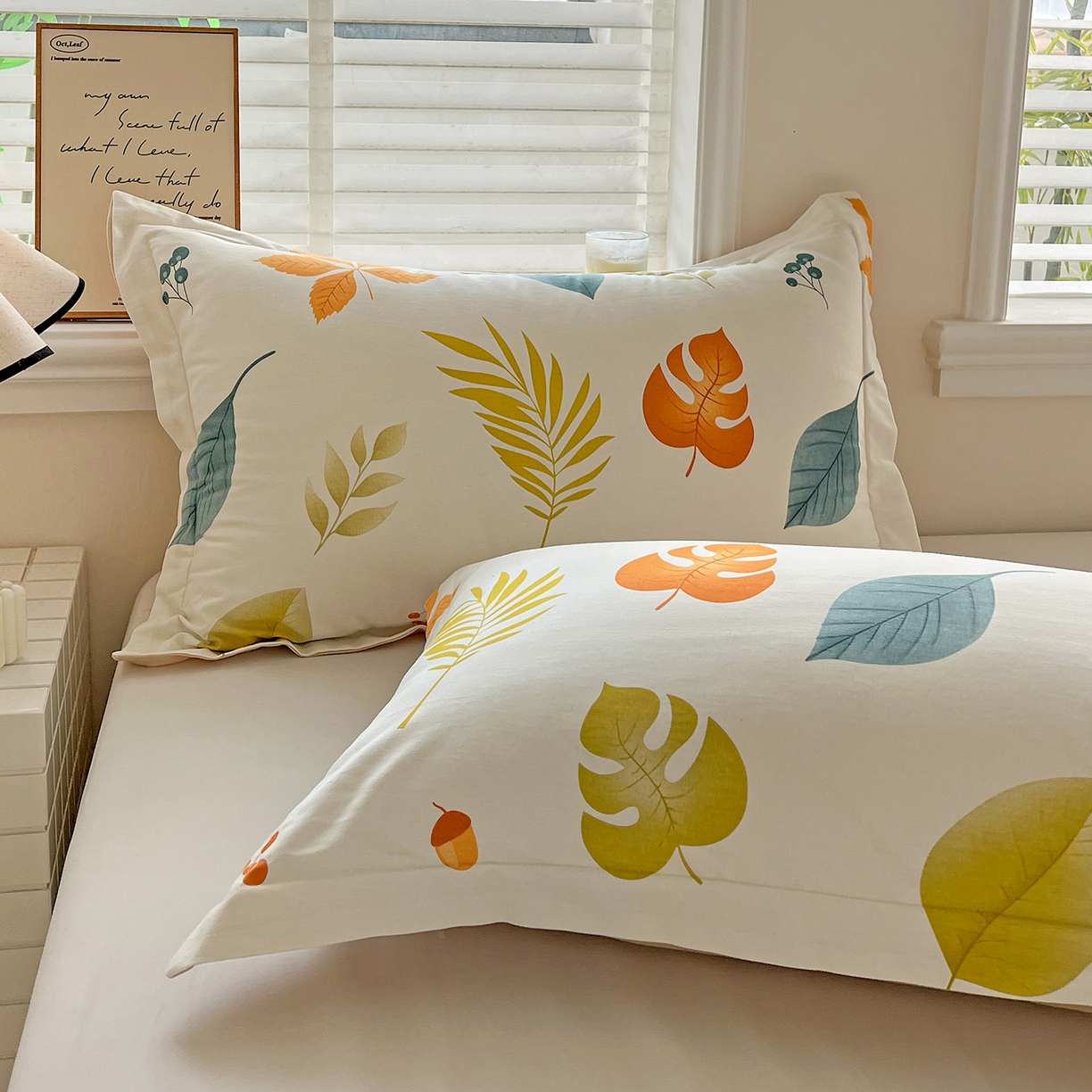 91家纺网 家纺一手货源 找家纺 依庭 2025新款高克重全棉纯棉磨毛印花单枕套 叶之恋