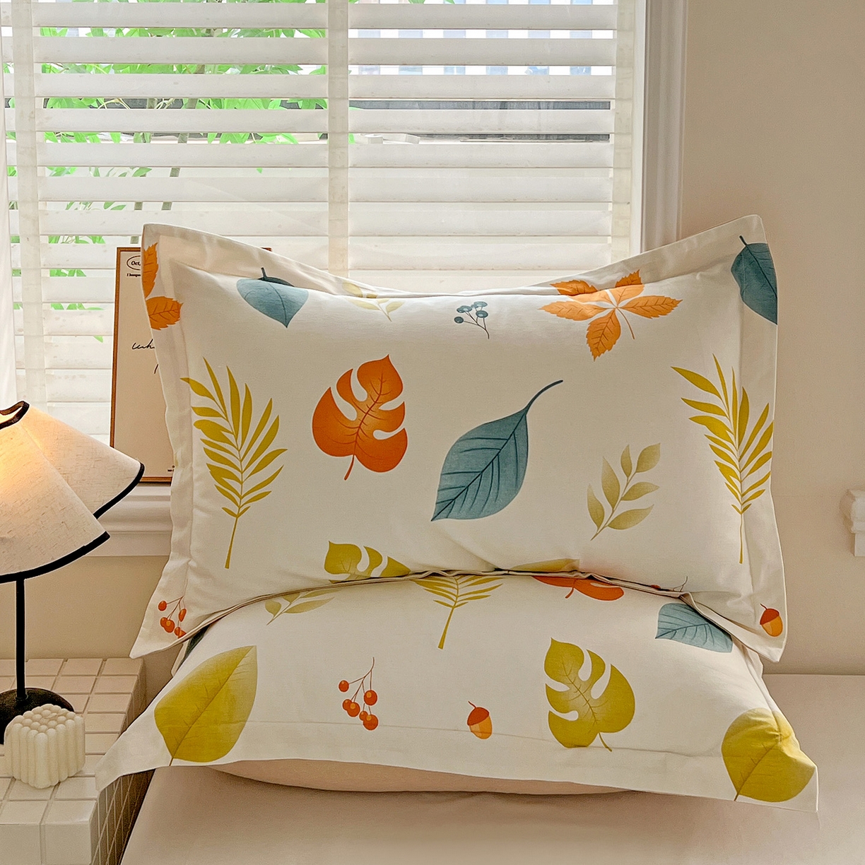 91家纺网 家纺一手货源 找家纺 依庭 2025新款高克重全棉纯棉磨毛印花单枕套 叶之恋