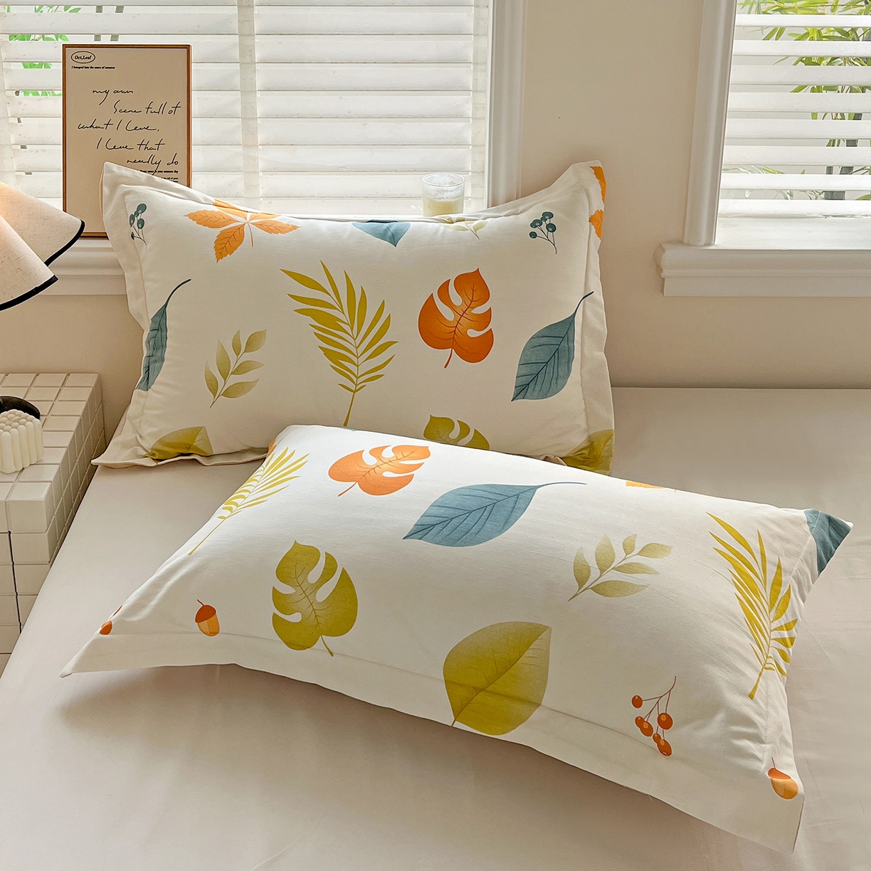 91家纺网 家纺一手货源 找家纺 依庭 2025新款高克重全棉纯棉磨毛印花单枕套 叶之恋