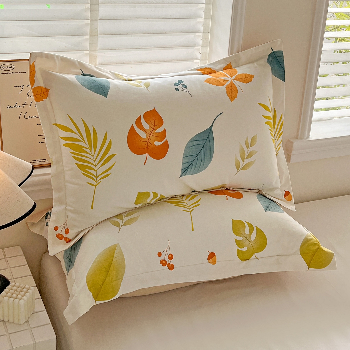 91家纺网 家纺一手货源 找家纺 依庭 2025新款高克重全棉纯棉磨毛印花单枕套 叶之恋