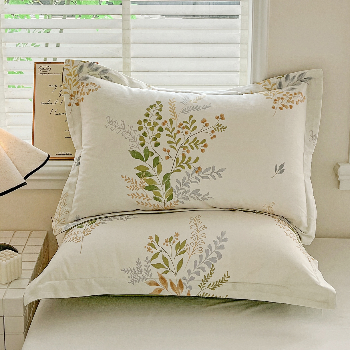 91家纺网 家纺一手货源 找家纺 依庭 2025新款高克重全棉纯棉磨毛印花单枕套 叶芝