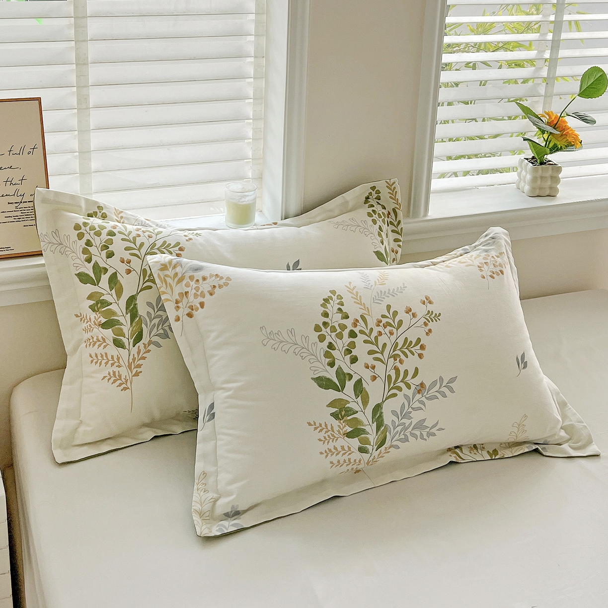 91家纺网 家纺一手货源 找家纺 依庭 2025新款高克重全棉纯棉磨毛印花单枕套 叶芝