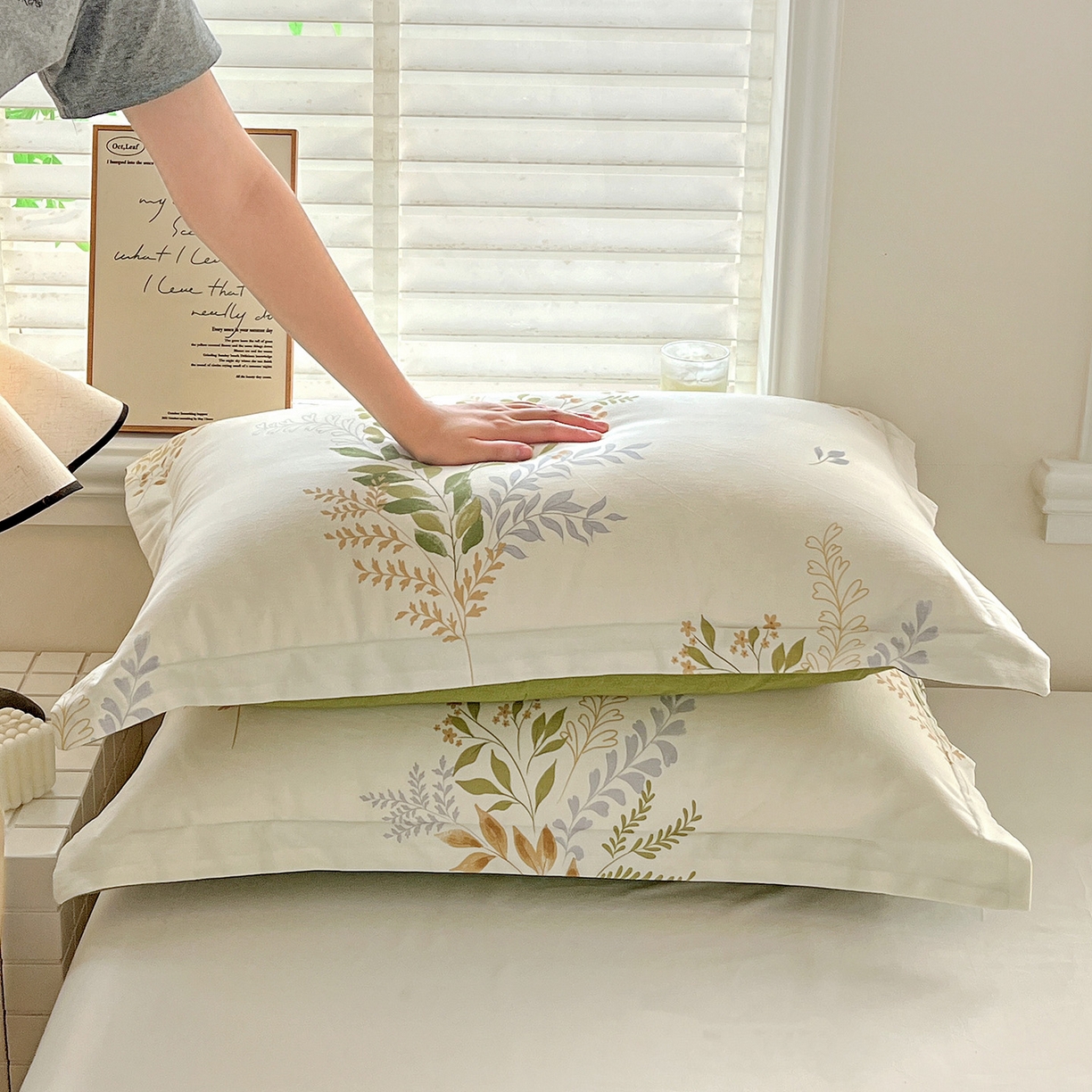 91家纺网 家纺一手货源 找家纺 依庭 2025新款高克重全棉纯棉磨毛印花单枕套 叶芝