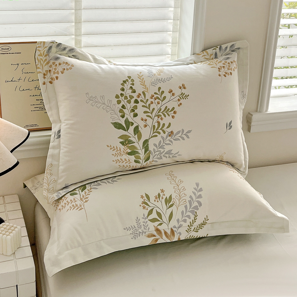 91家纺网 家纺一手货源 找家纺 依庭 2025新款高克重全棉纯棉磨毛印花单枕套 叶芝