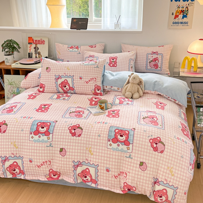 91家纺网 家纺一手货源 找家纺 瑞钰 2025新款A类加厚牛奶绒印花四件套 快乐回忆