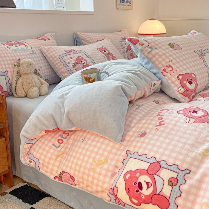 91家纺网 家纺一手货源 找家纺 瑞钰 2025新款A类加厚牛奶绒印花四件套 快乐回忆