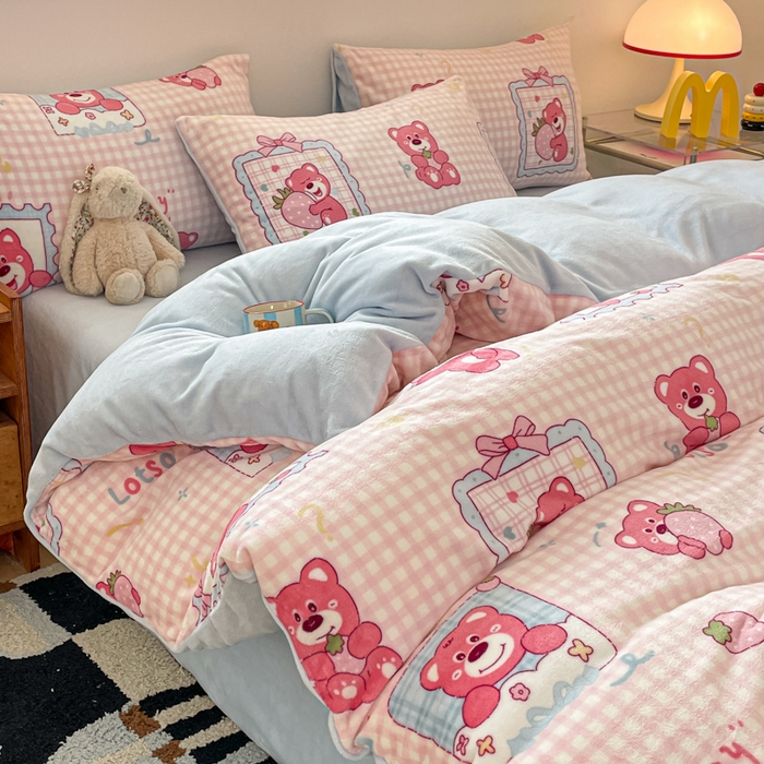 91家纺网 家纺一手货源 找家纺 瑞钰 2025新款A类加厚牛奶绒印花四件套 快乐回忆