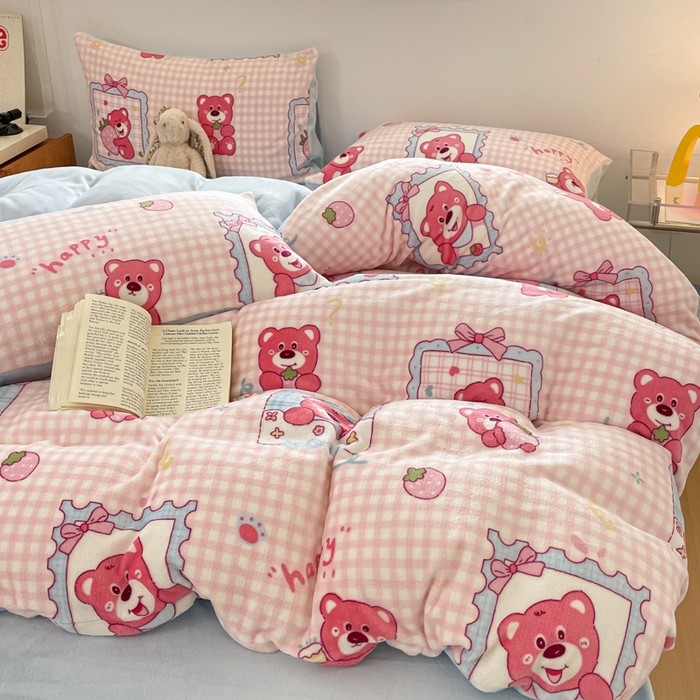 91家纺网 家纺一手货源 找家纺 瑞钰 2025新款A类加厚牛奶绒印花四件套 快乐回忆