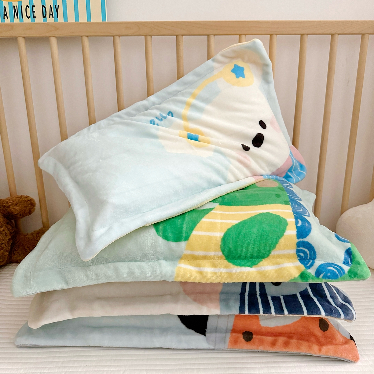 91家纺网 家纺一手货源 找家纺 （总）荷马之梦 2025新款A类牛奶绒数码印花原创卡通大版儿童幼儿园单枕套枕套单件-萌宠