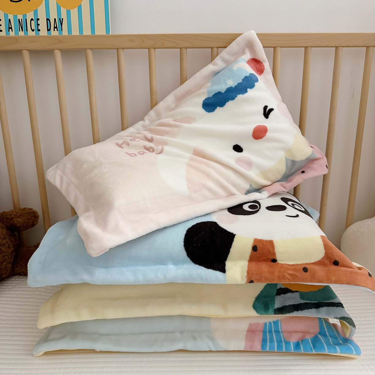 91家纺网 家纺一手货源 找家纺 （总）荷马之梦 2025新款A类牛奶绒数码印花原创卡通大版儿童幼儿园单枕套枕套单件-萌宠