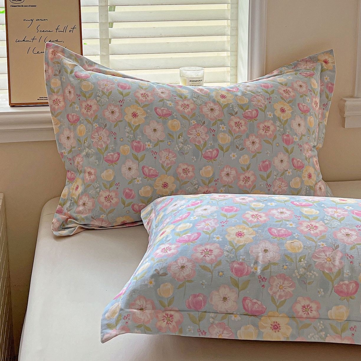 91家纺网 家纺一手货源 找家纺 依庭 2025新款高克重全棉纯棉磨毛印花单枕套 樱絮仙踪