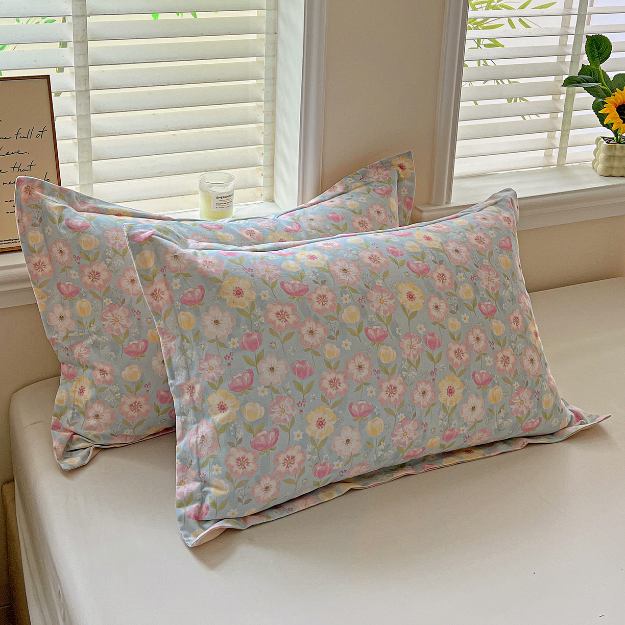 91家纺网 家纺一手货源 找家纺 依庭 2025新款高克重全棉纯棉磨毛印花单枕套 樱絮仙踪