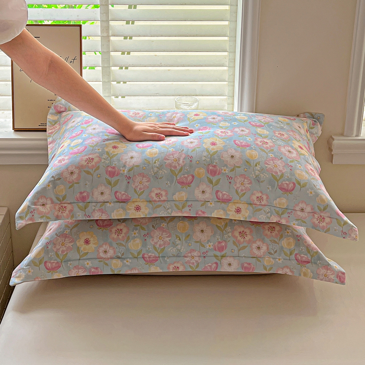 91家纺网 家纺一手货源 找家纺 依庭 2025新款高克重全棉纯棉磨毛印花单枕套 樱絮仙踪