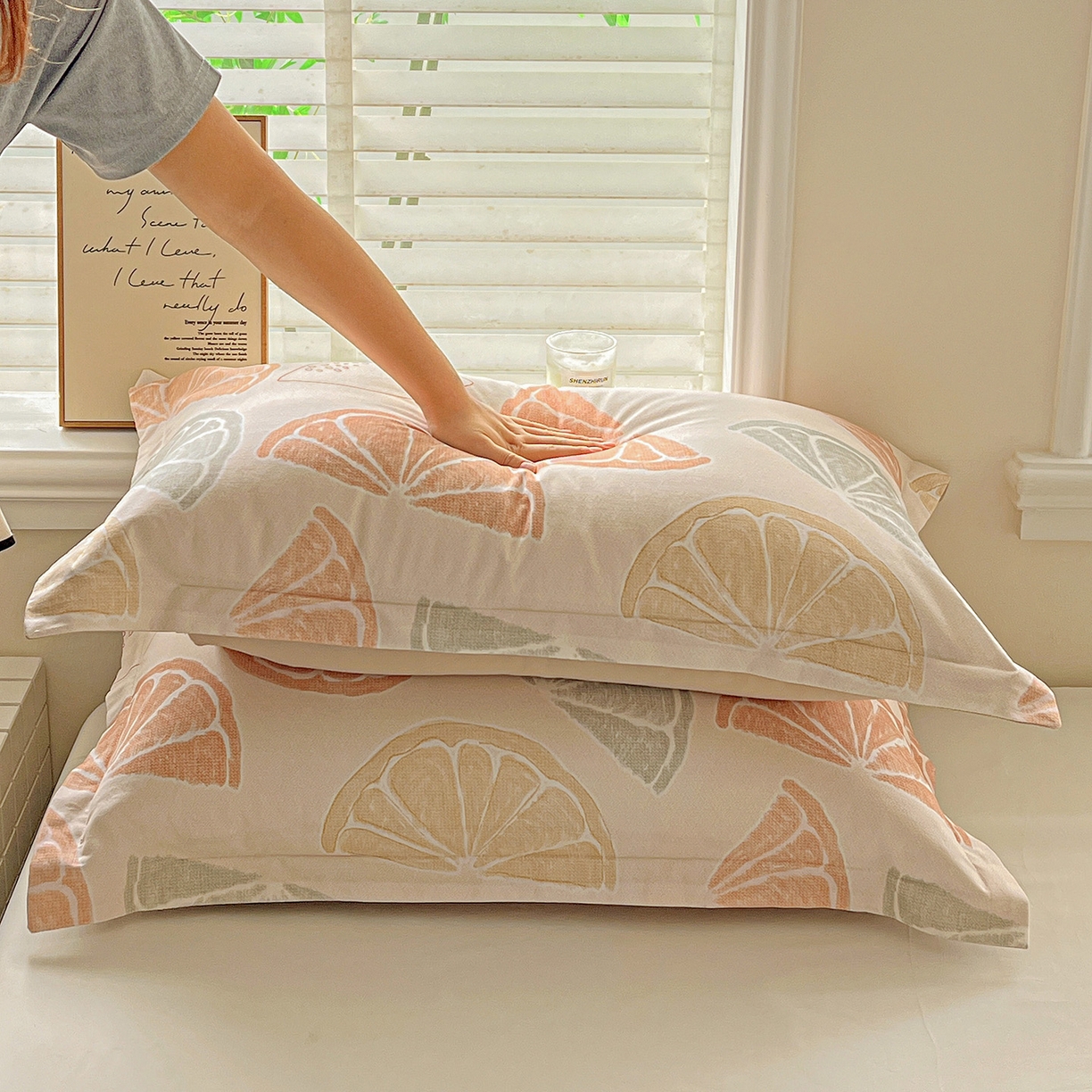 91家纺网 家纺一手货源 找家纺 依庭 2025新款高克重全棉纯棉磨毛印花单枕套 柚见