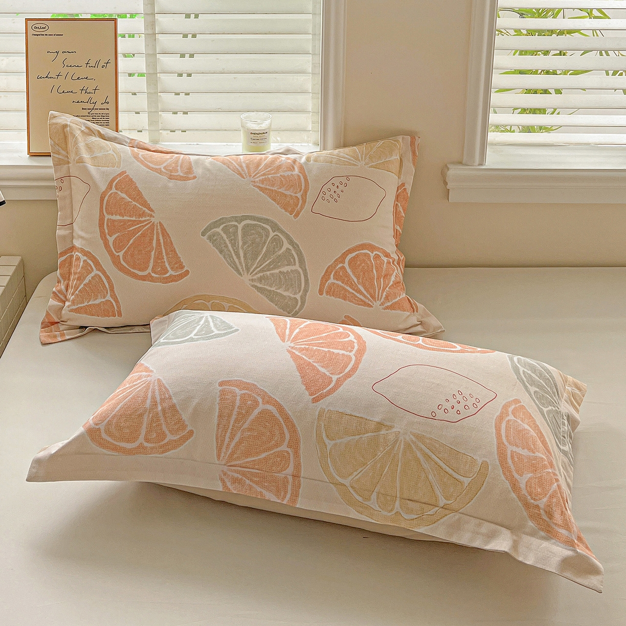 91家纺网 家纺一手货源 找家纺 依庭 2025新款高克重全棉纯棉磨毛印花单枕套 柚见