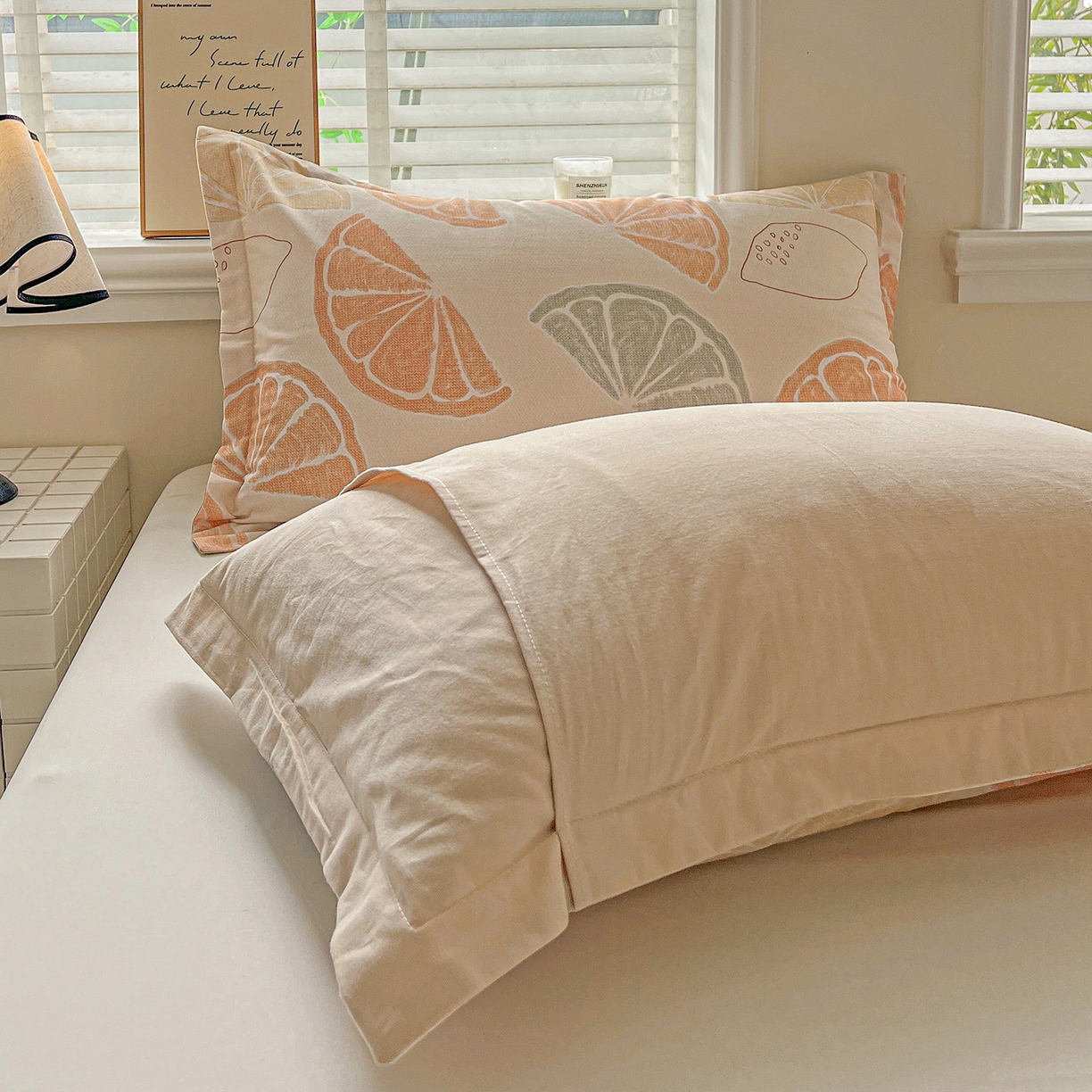 91家纺网 家纺一手货源 找家纺 依庭 2025新款高克重全棉纯棉磨毛印花单枕套 柚见