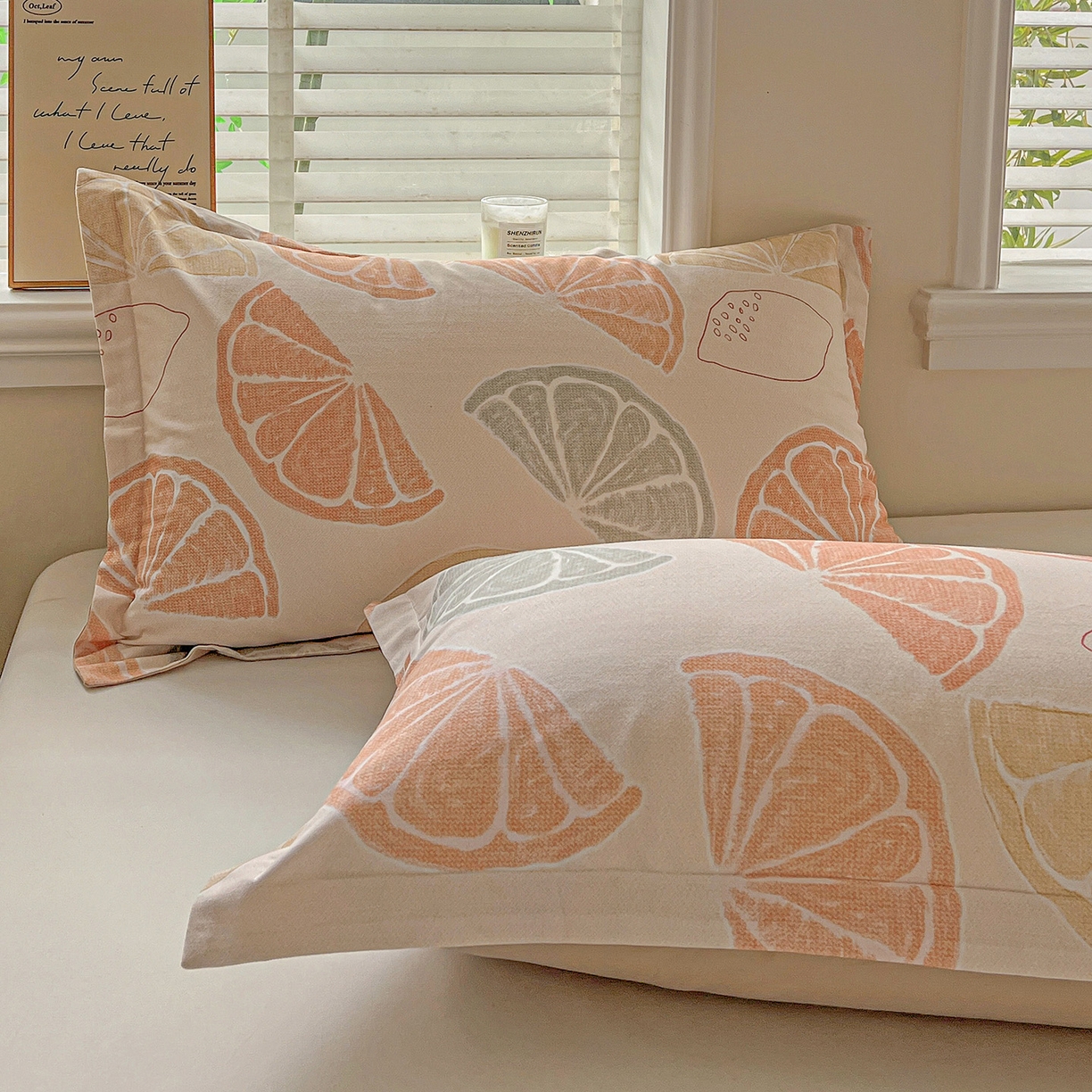 91家纺网 家纺一手货源 找家纺 依庭 2025新款高克重全棉纯棉磨毛印花单枕套 柚见