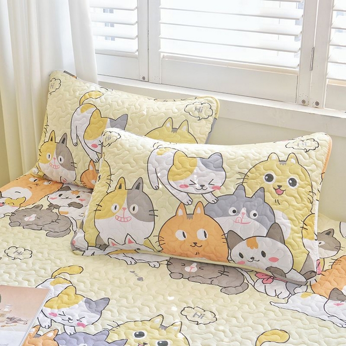 佳鸿家纺 2025新款卡通纯棉夹棉绗缝枕套冬季加厚宿舍枕套 萌猫聚会