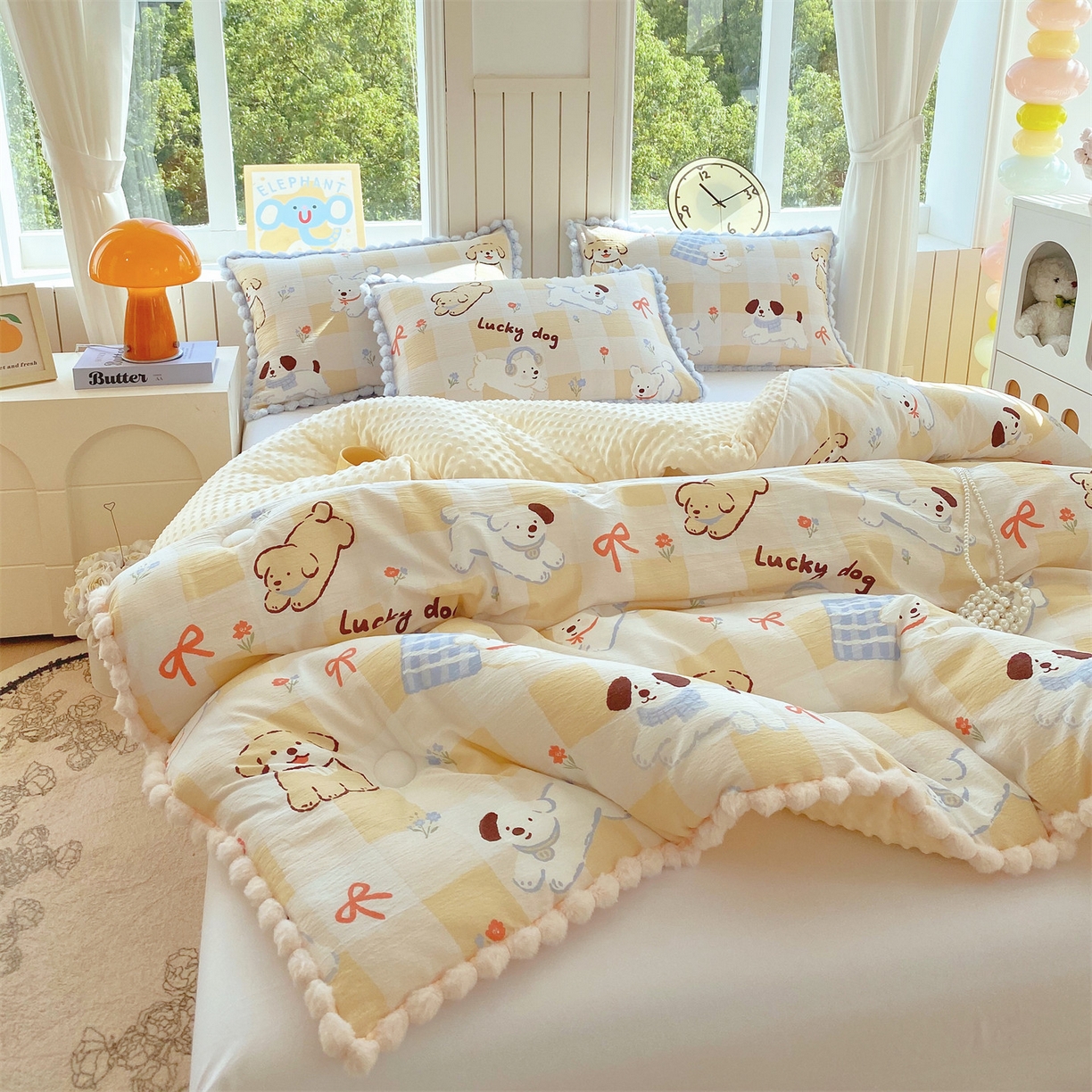 91家纺网 家纺一手货源 找家纺 梵克保罗 2025新款冬被系列 毛球款豆豆被 萌犬小铺