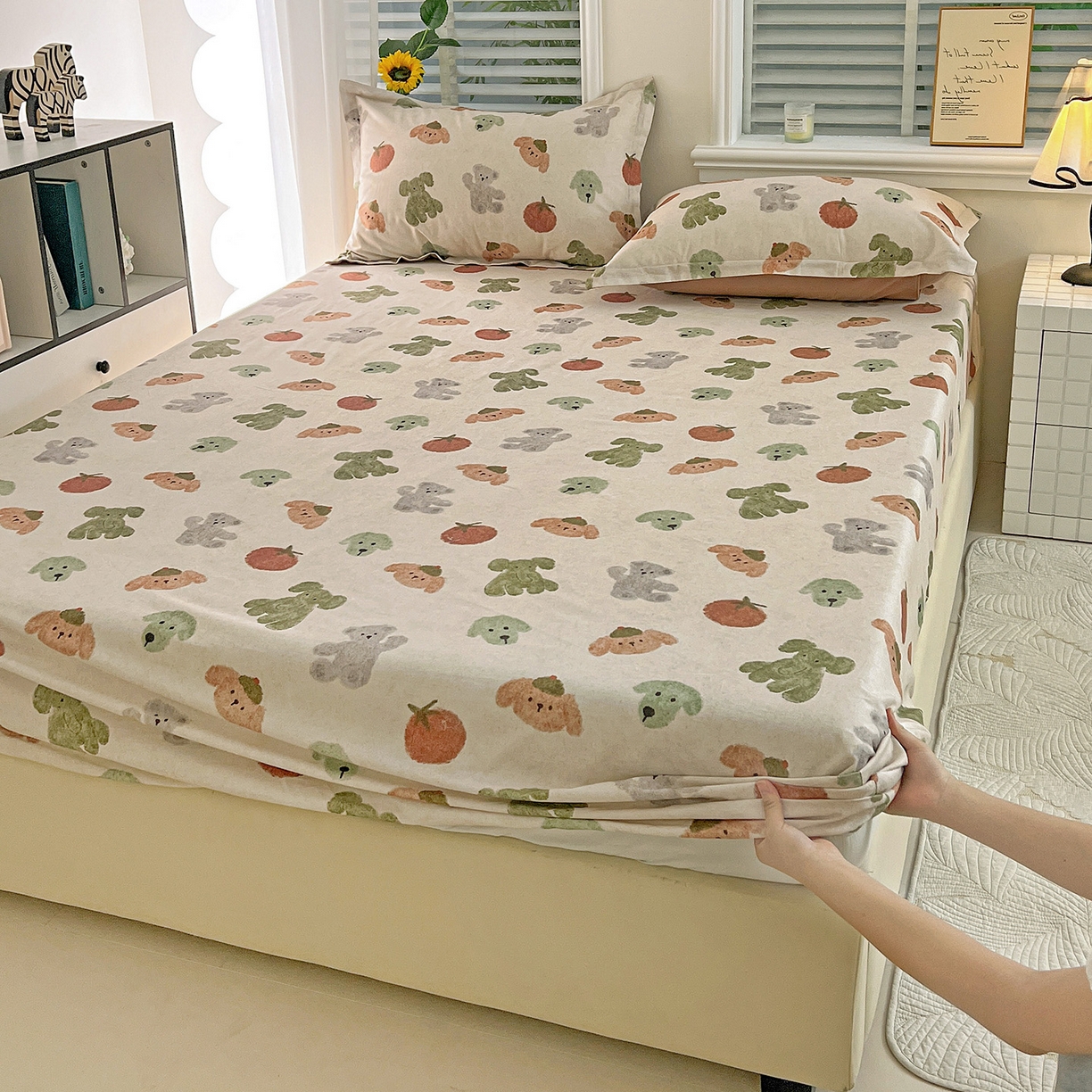 91家纺网 家纺一手货源 找家纺 （总）依庭 2025新款高克重全棉纯棉磨毛印花床笠单品床笠