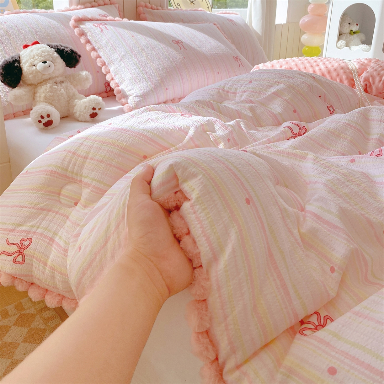 91家纺网 家纺一手货源 找家纺 梵克保罗 2025新款冬被系列 毛球款豆豆被 千夏