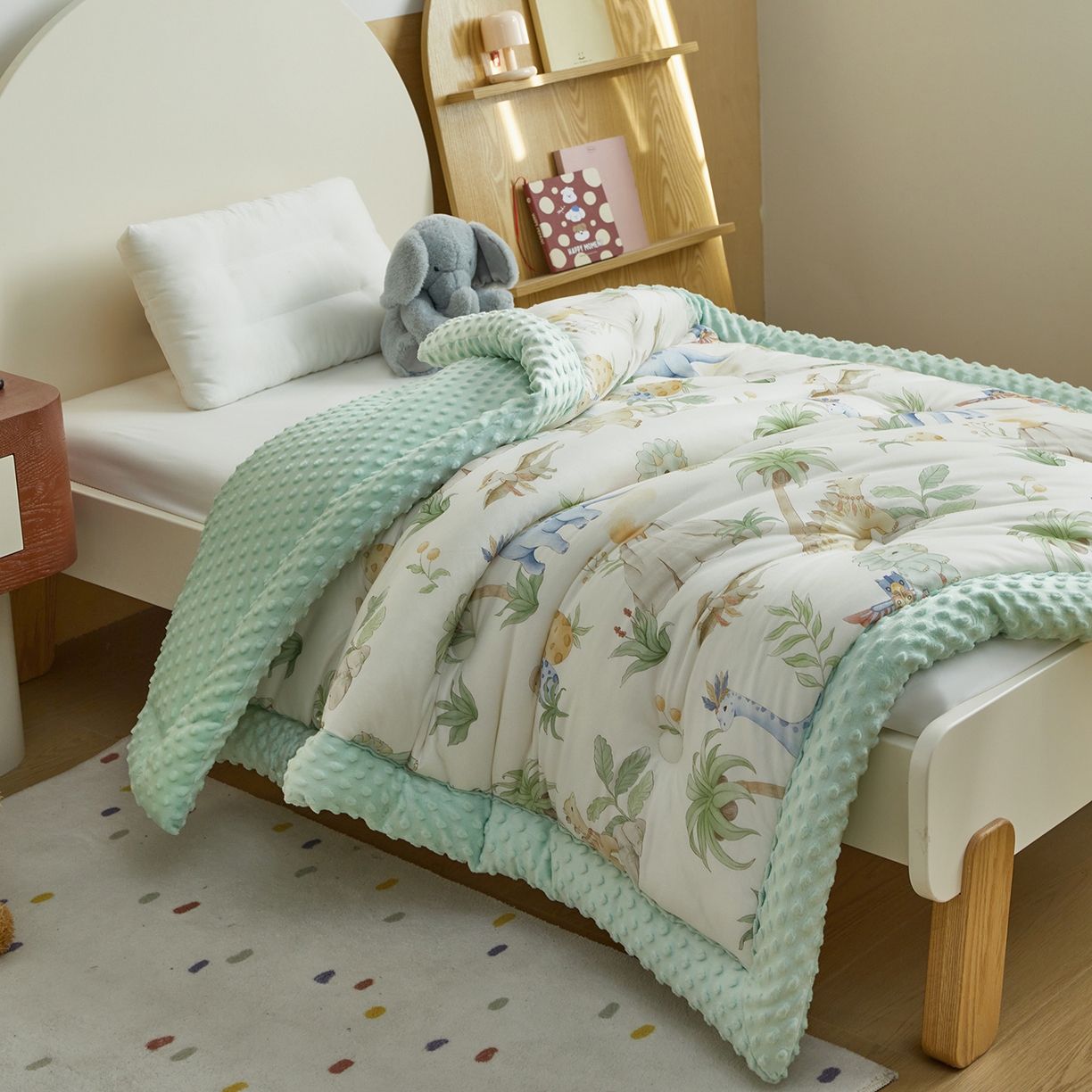 荷马之梦 2025新款A类小版针织棉数码印花手绘原创豆豆绒被芯儿童被子春秋被冬被-梦境 恐龙之家