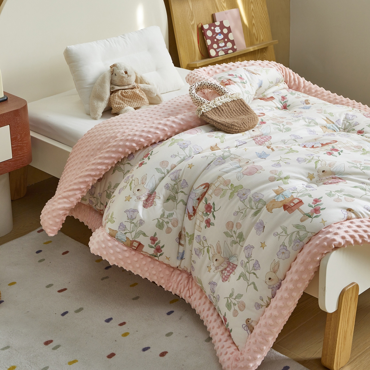 荷马之梦 2025新款A类小版针织棉数码印花手绘原创豆豆绒被芯儿童被子春秋被冬被-梦境 精灵小兔