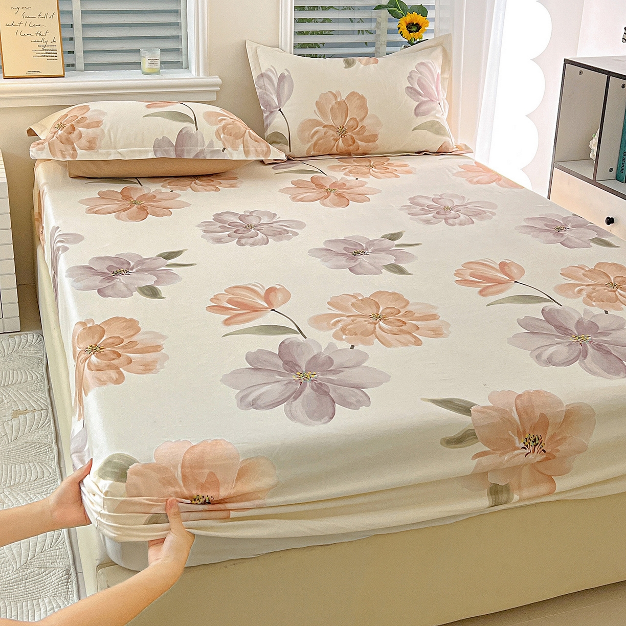 91家纺网 家纺一手货源 找家纺 （总）依庭 2025新款高克重全棉纯棉磨毛印花床笠单品床笠