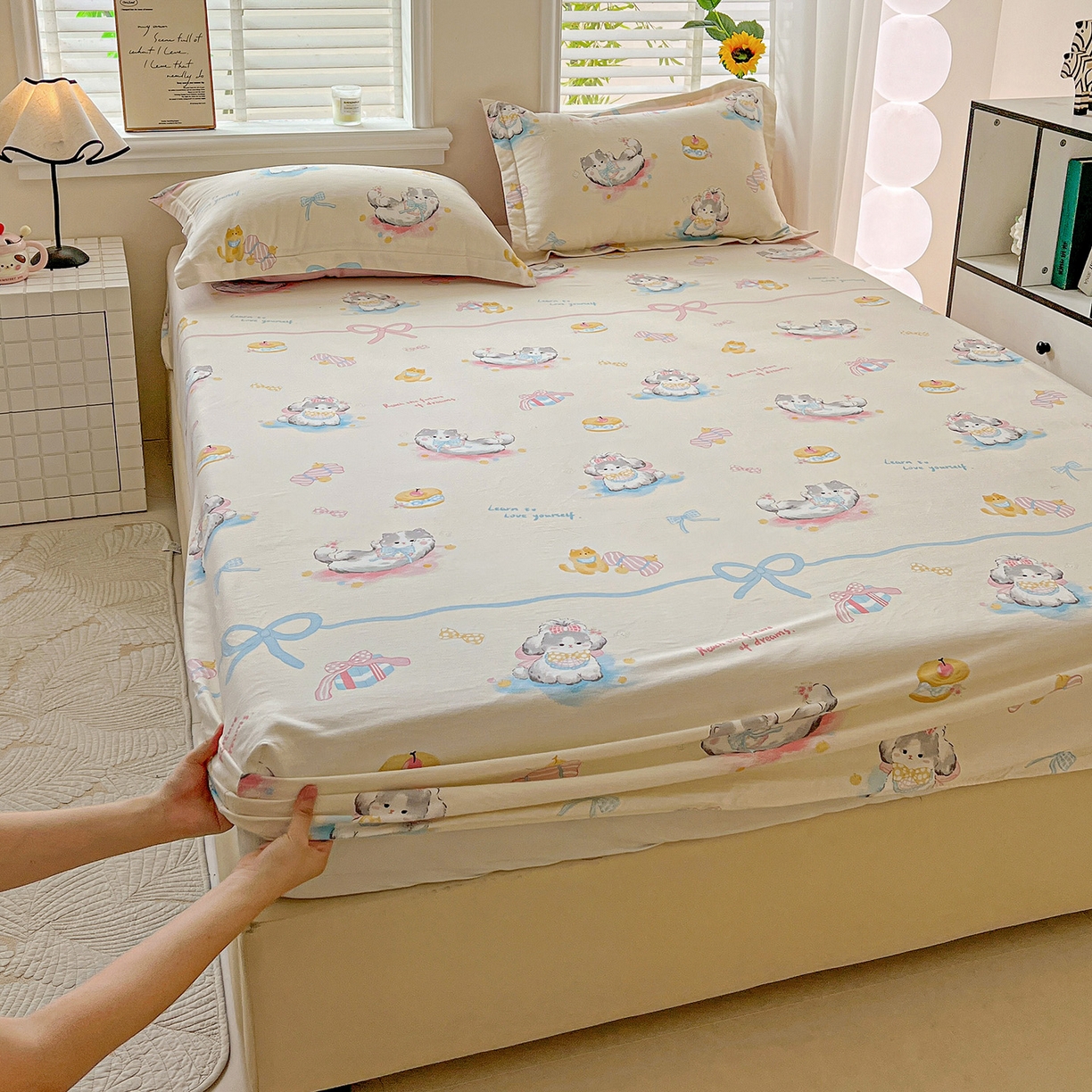 91家纺网 家纺一手货源 找家纺 （总）依庭 2025新款高克重全棉纯棉磨毛印花床笠单品床笠