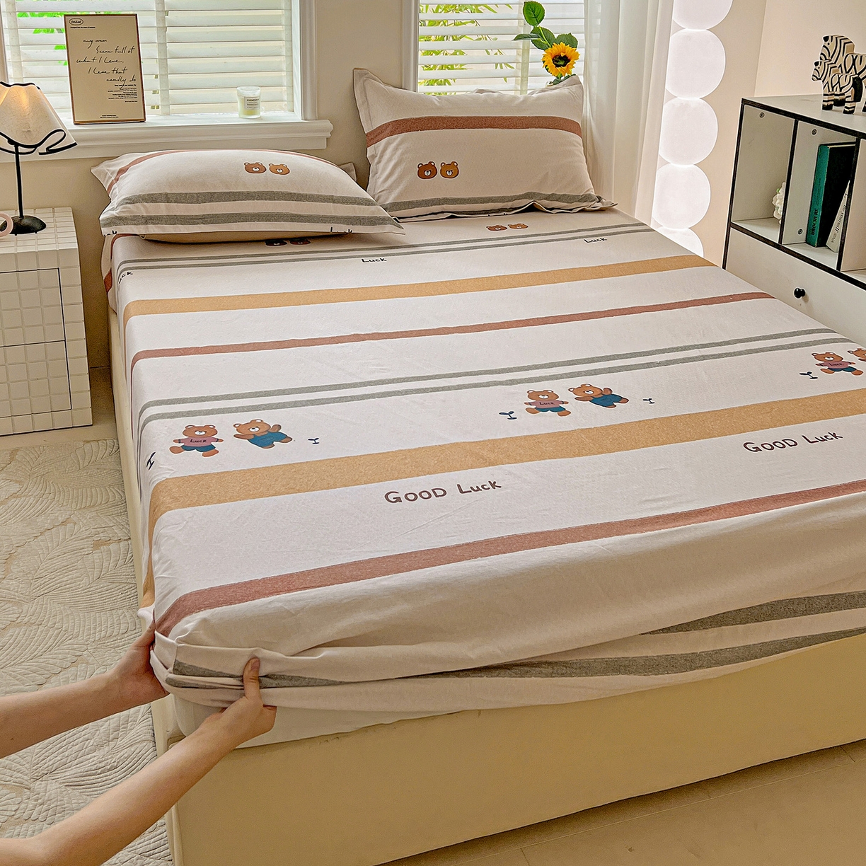 91家纺网 家纺一手货源 找家纺 （总）依庭 2025新款高克重全棉纯棉磨毛印花床笠单品床笠