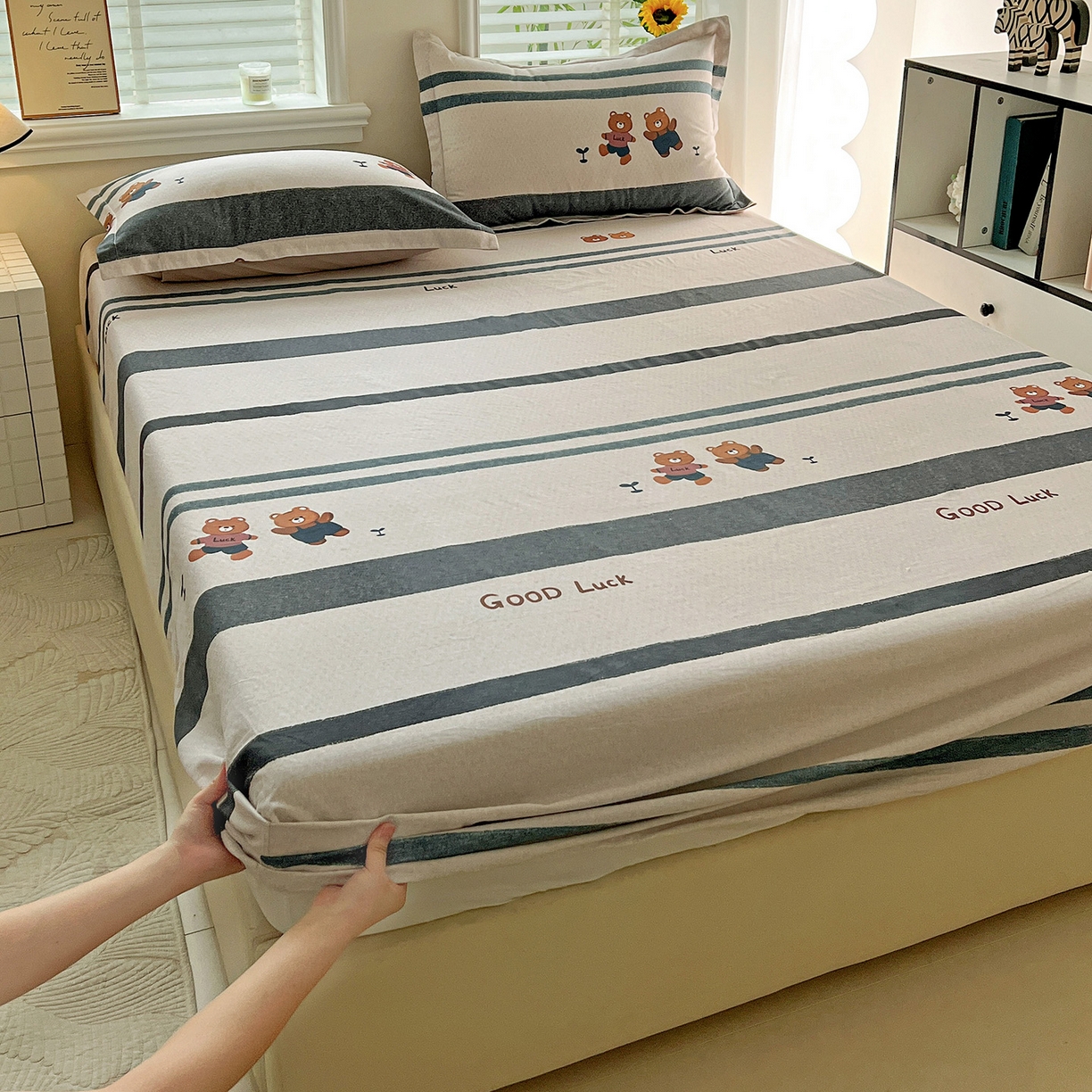 91家纺网 家纺一手货源 找家纺 （总）依庭 2025新款高克重全棉纯棉磨毛印花床笠单品床笠