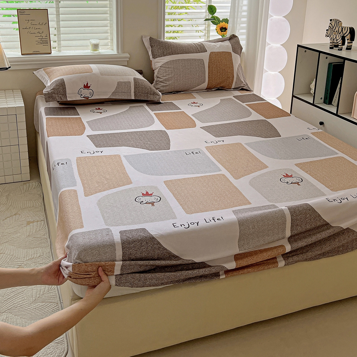 91家纺网 家纺一手货源 找家纺 （总）依庭 2025新款高克重全棉纯棉磨毛印花床笠单品床笠