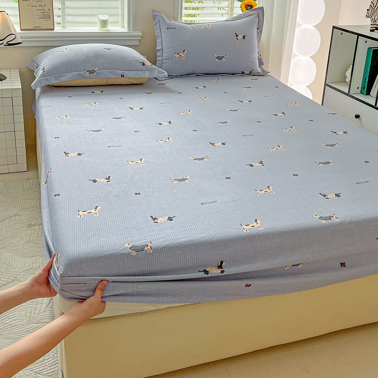 91家纺网 家纺一手货源 找家纺 （总）依庭 2025新款高克重全棉纯棉磨毛印花床笠单品床笠