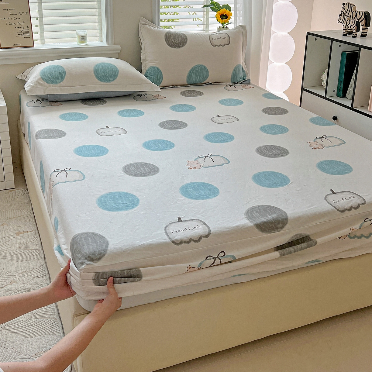 91家纺网 家纺一手货源 找家纺 （总）依庭 2025新款高克重全棉纯棉磨毛印花床笠单品床笠