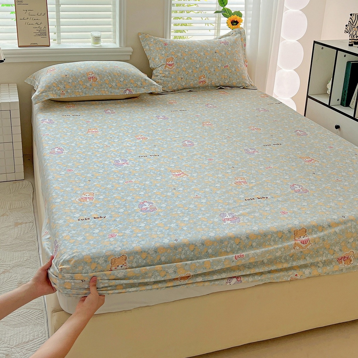 91家纺网 家纺一手货源 找家纺 （总）依庭 2025新款高克重全棉纯棉磨毛印花床笠单品床笠