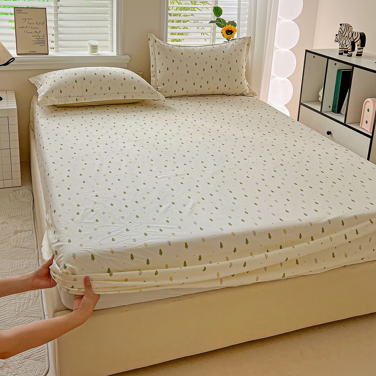 91家纺网 家纺一手货源 找家纺 （总）依庭 2025新款高克重全棉纯棉磨毛印花床笠单品床笠