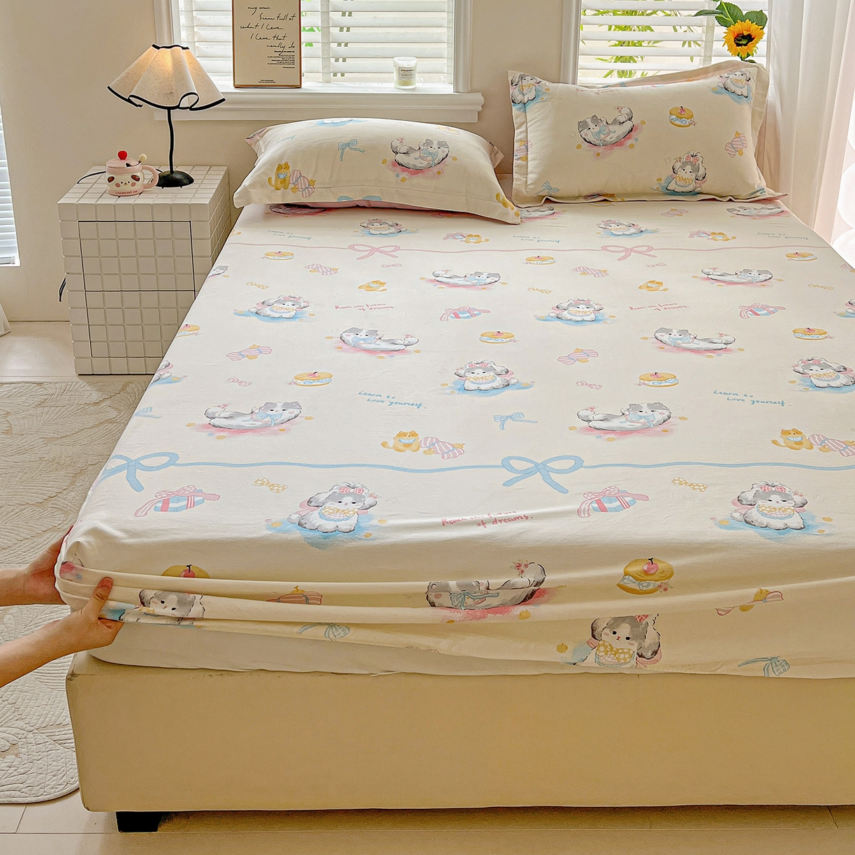 91家纺网 家纺一手货源 找家纺 依庭 2025新款高克重全棉纯棉磨毛印花床笠单品床笠 哈基米