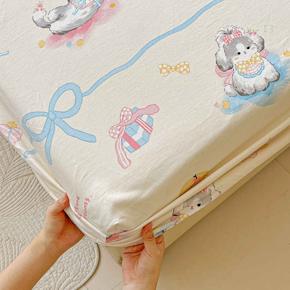 91家纺网 家纺一手货源 找家纺 依庭 2025新款高克重全棉纯棉磨毛印花床笠单品床笠 哈基米