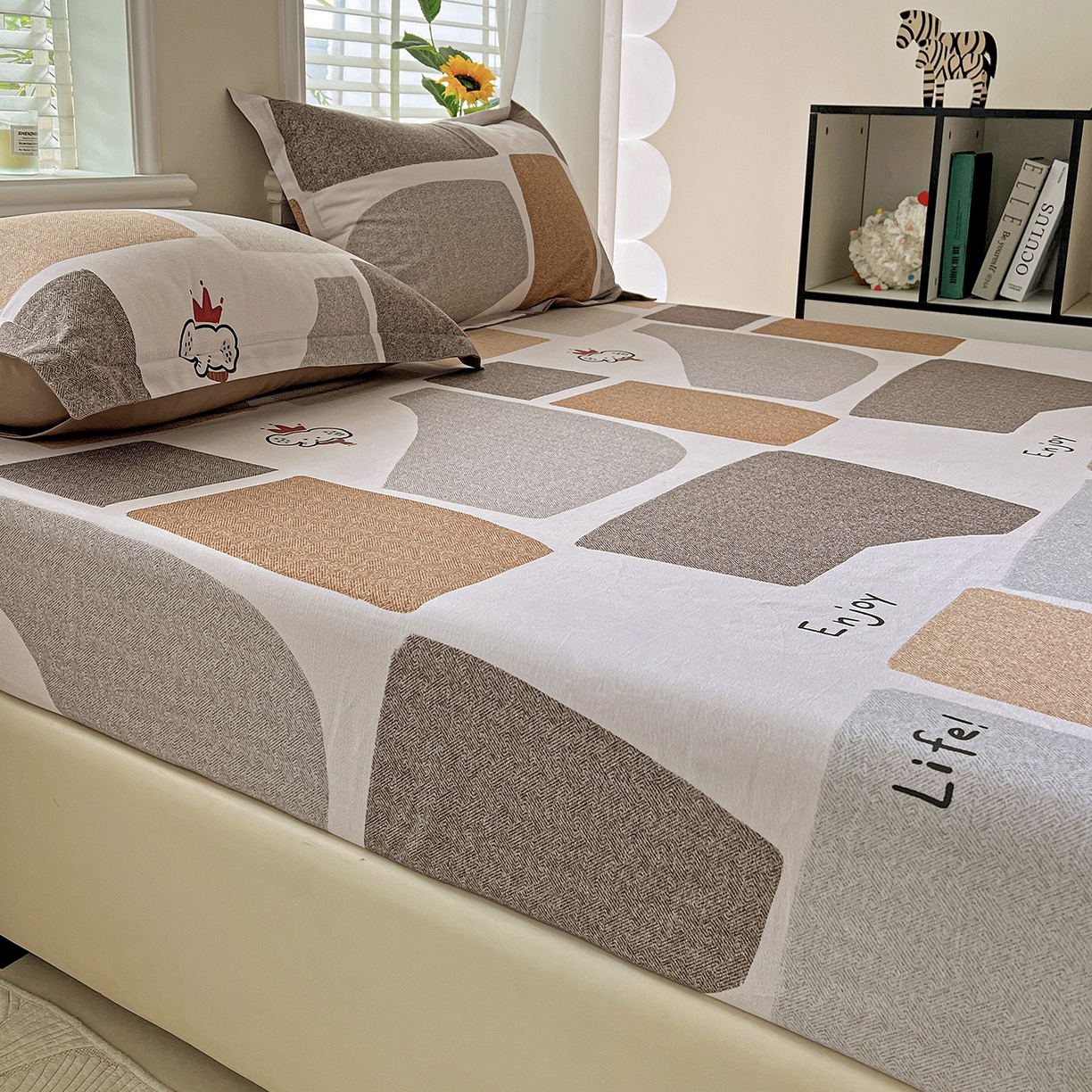 91家纺网 家纺一手货源 找家纺 依庭 2025新款高克重全棉纯棉磨毛印花床笠单品床笠 红冠象