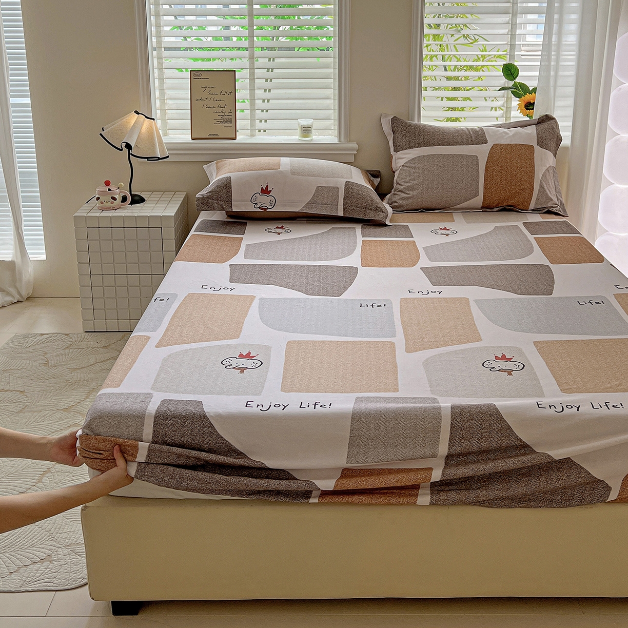 91家纺网 家纺一手货源 找家纺 依庭 2025新款高克重全棉纯棉磨毛印花床笠单品床笠 红冠象