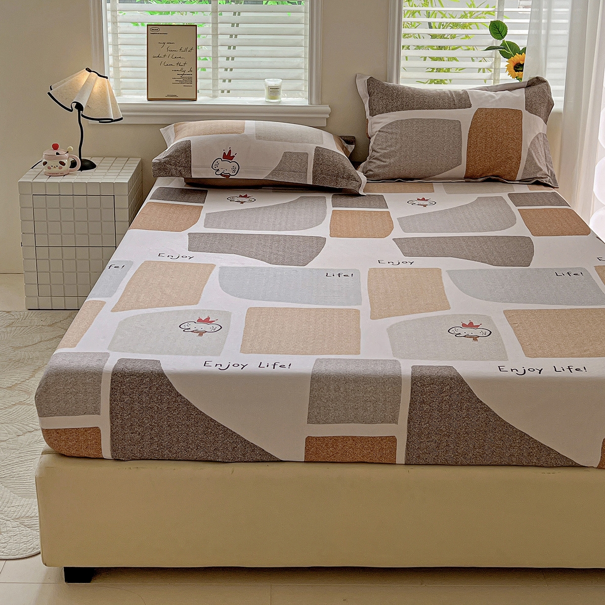 91家纺网 家纺一手货源 找家纺 依庭 2025新款高克重全棉纯棉磨毛印花床笠单品床笠 红冠象