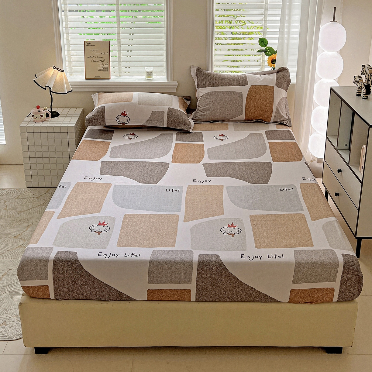 91家纺网 家纺一手货源 找家纺 依庭 2025新款高克重全棉纯棉磨毛印花床笠单品床笠 红冠象